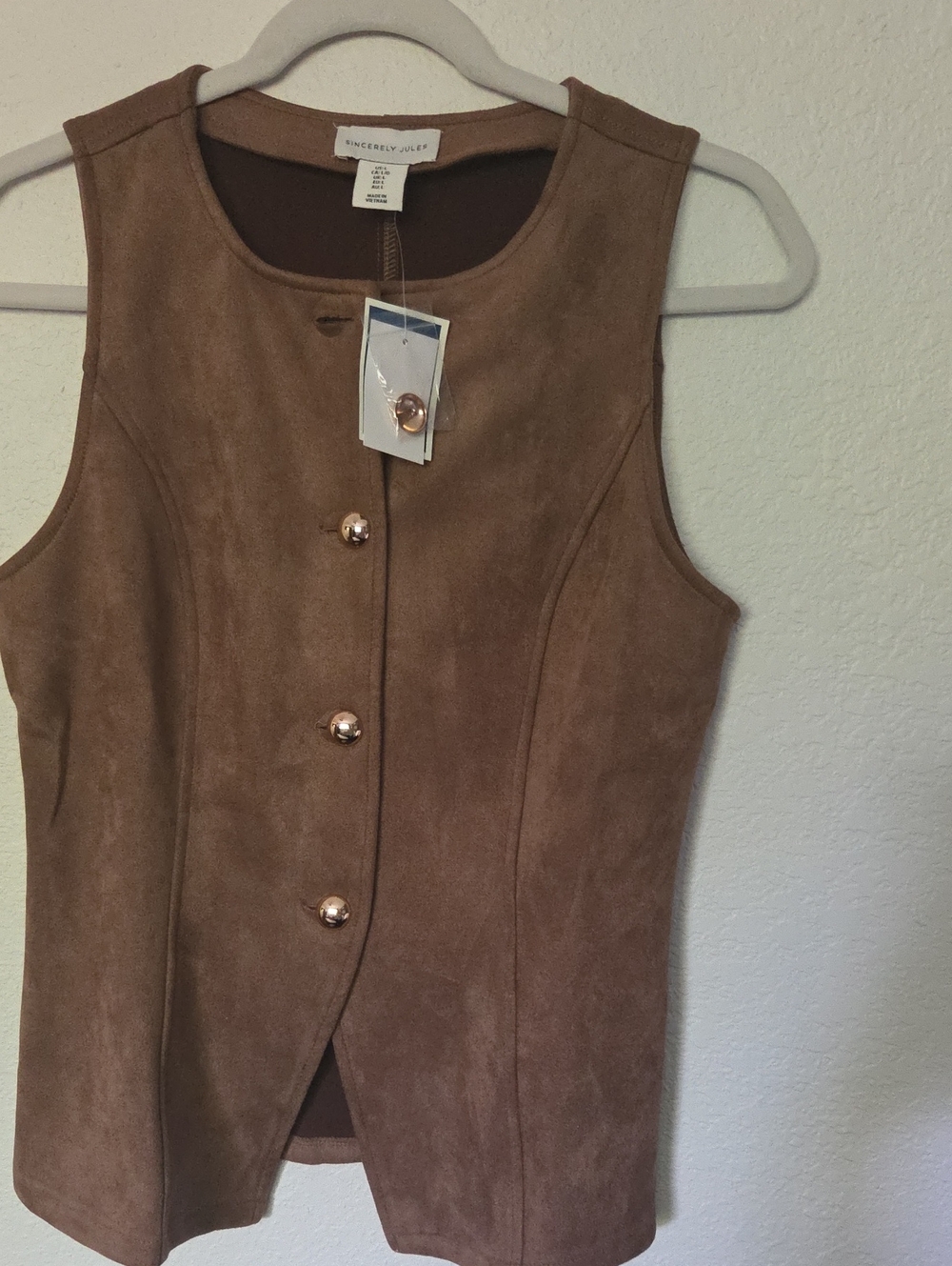 Sincerely Jules Tan Suede Button-Front Vest